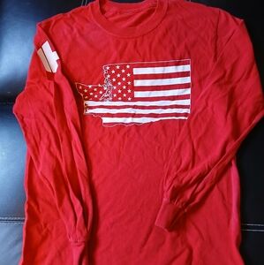 Red Long Sleeve Shirt with American Flag Design